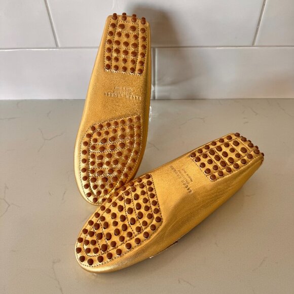 Ralph Lauren Purple Label Laine Driving Flats Gold Nappa Leather - Picture 2 of 11